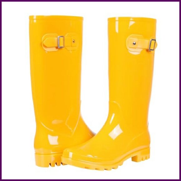 Knee High Rain Boots Narrow Calf Waterproof PVC Fashion Tall Shoes - Picture 4 of 7